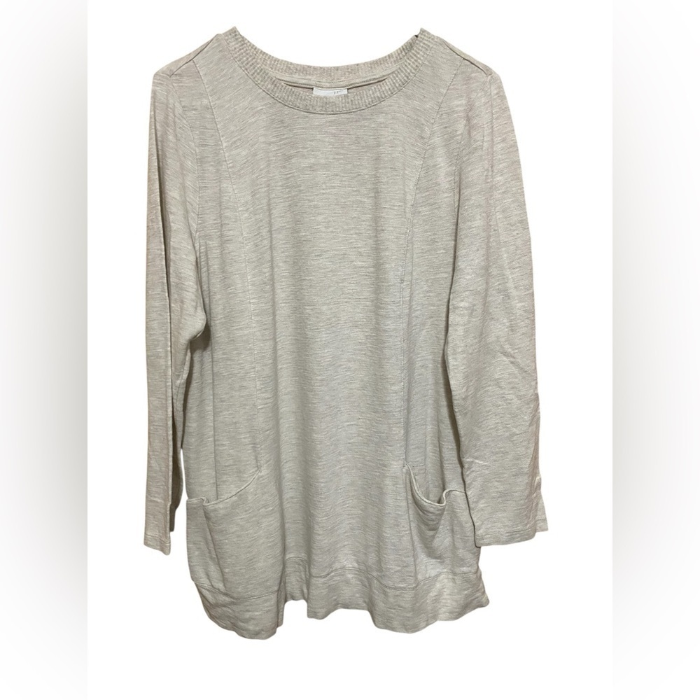 J Jill Tan & Cream Heathered Long Sleeve Tunic in Size Large.